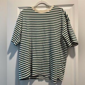 Cider Green and Cream Oversized Striped Tee